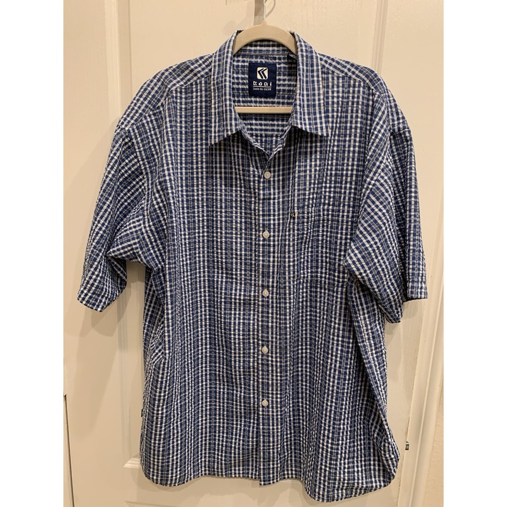 Kanu Jeans Co Seersucker Striped Blue Button Down Shirt‎ Sz XXL